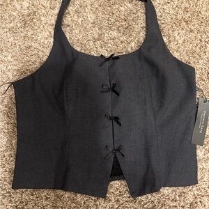 Black Halter Top with Bow Accents